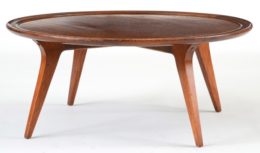 Round Teak Coffee Table with Raised Border by Drexel