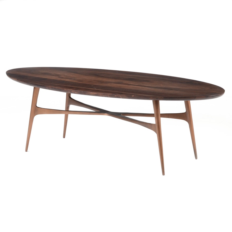 Mid Century Modern Oval Walnut Coffee Table