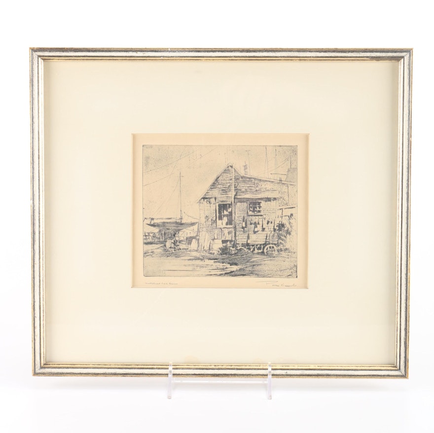 Philip Kappel Etching with Aquatint "Marblehead Fish Houses"