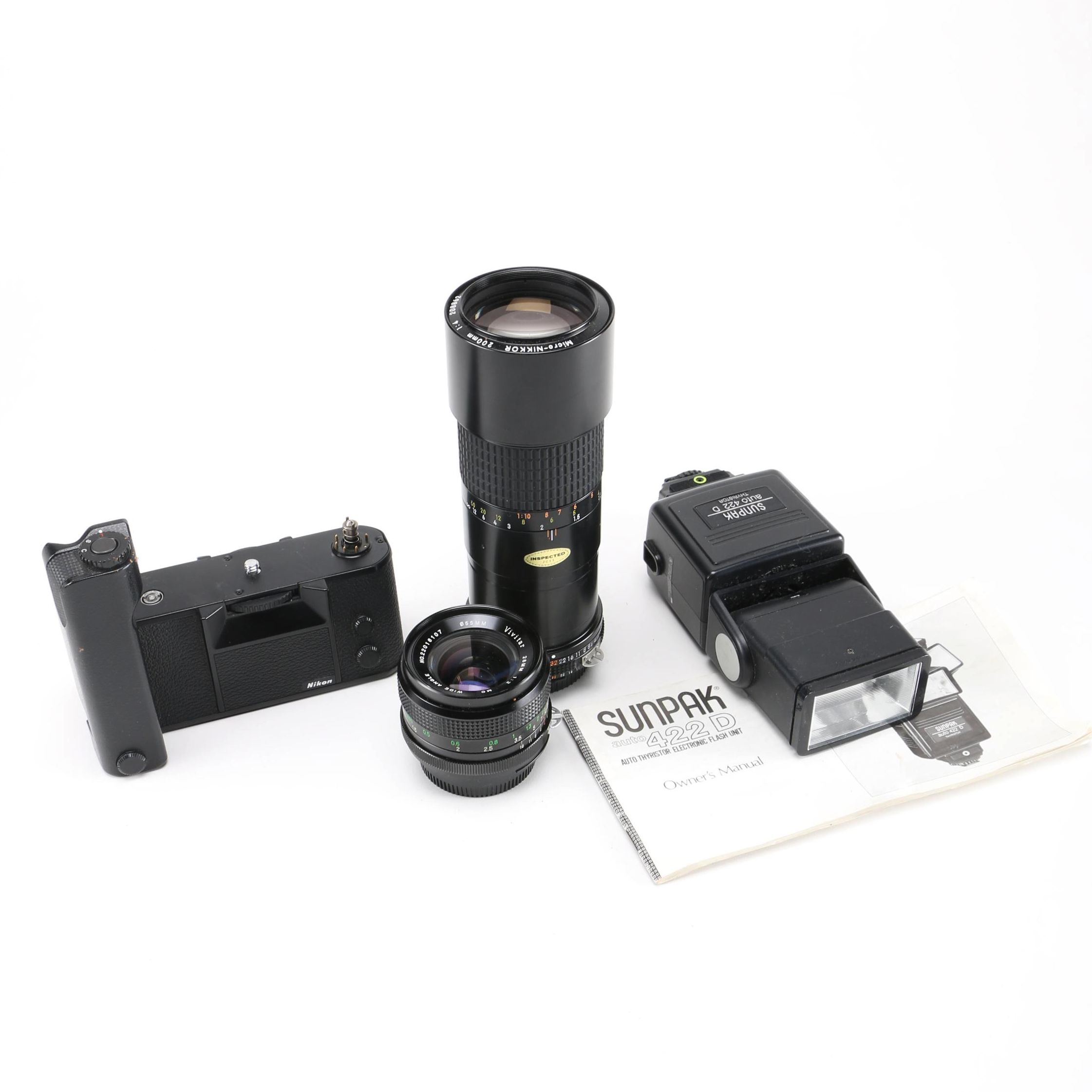 Nikon Motor Drive MD4, Lenses and Sunpak