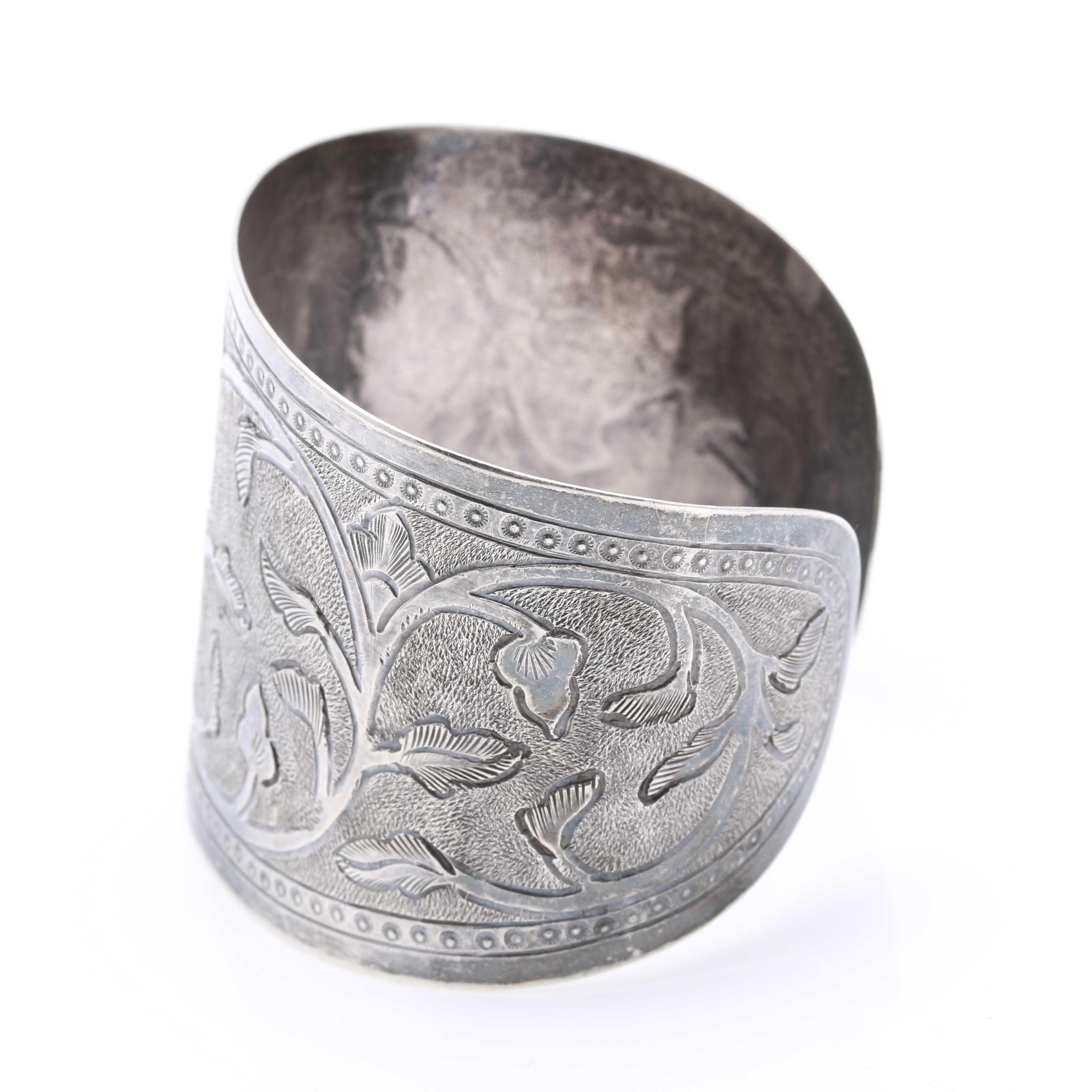 Engraved Sterling Silver Floral Cuff Bracelet