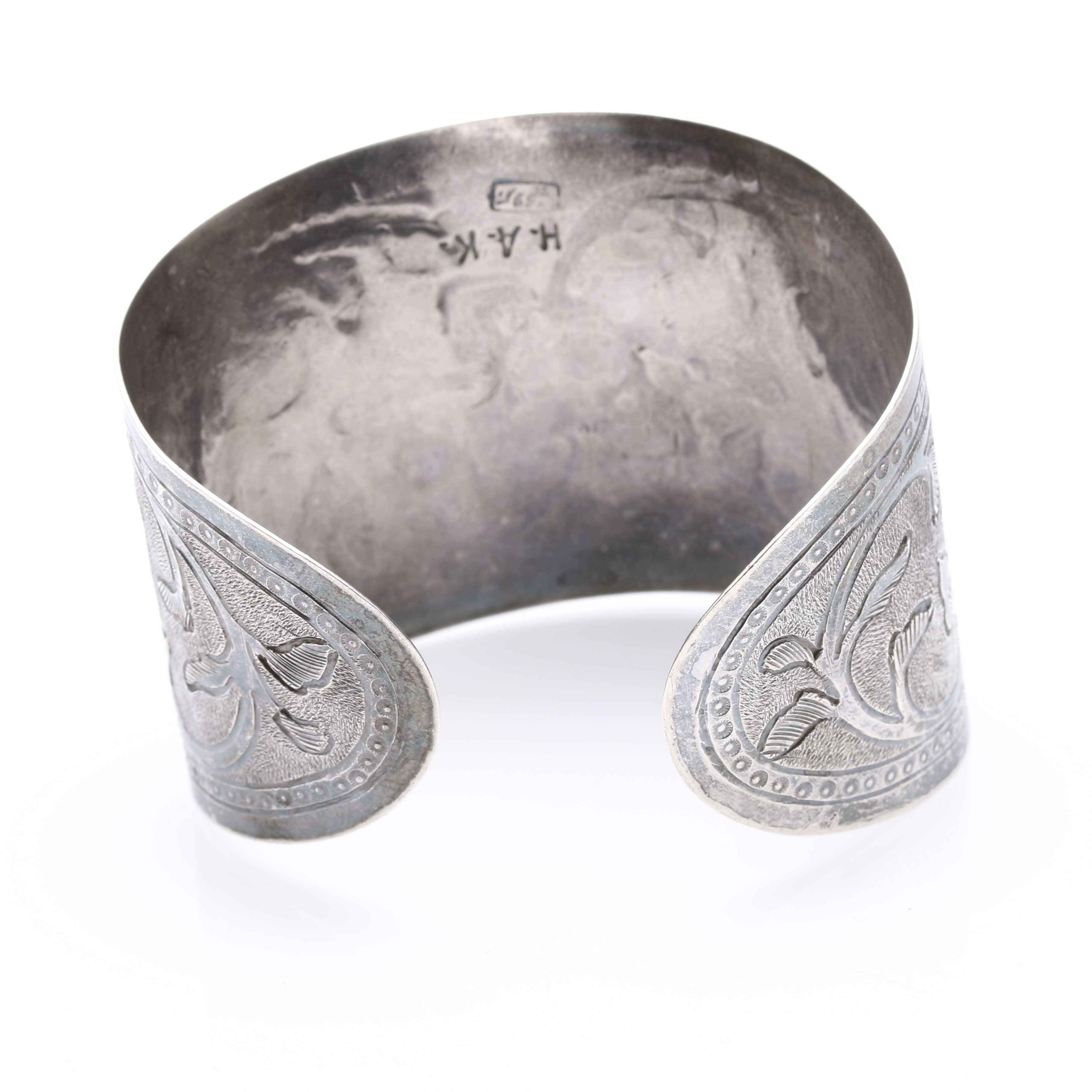 Engraved Sterling Silver Floral Cuff Bracelet