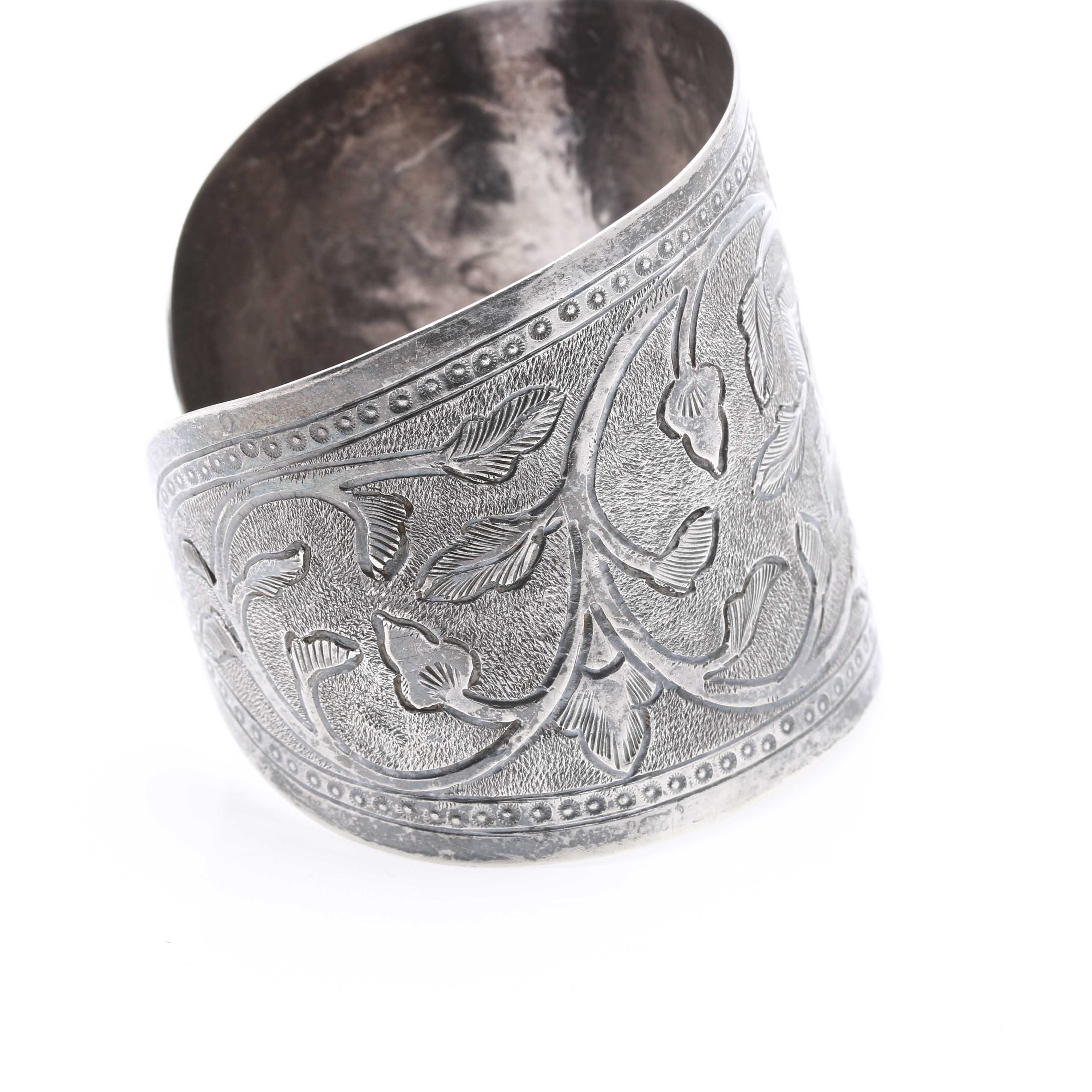 Engraved Sterling Silver Floral Cuff Bracelet