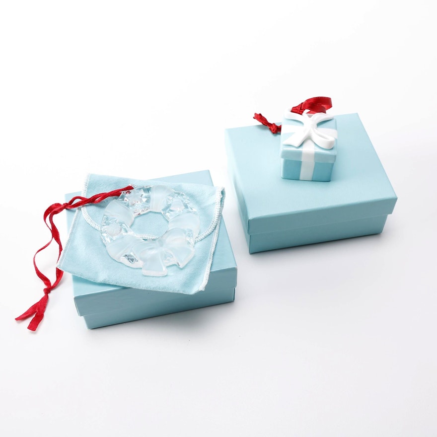 Tiffany & Co. Ornaments Including Porcelain Box and Crystal Wreath