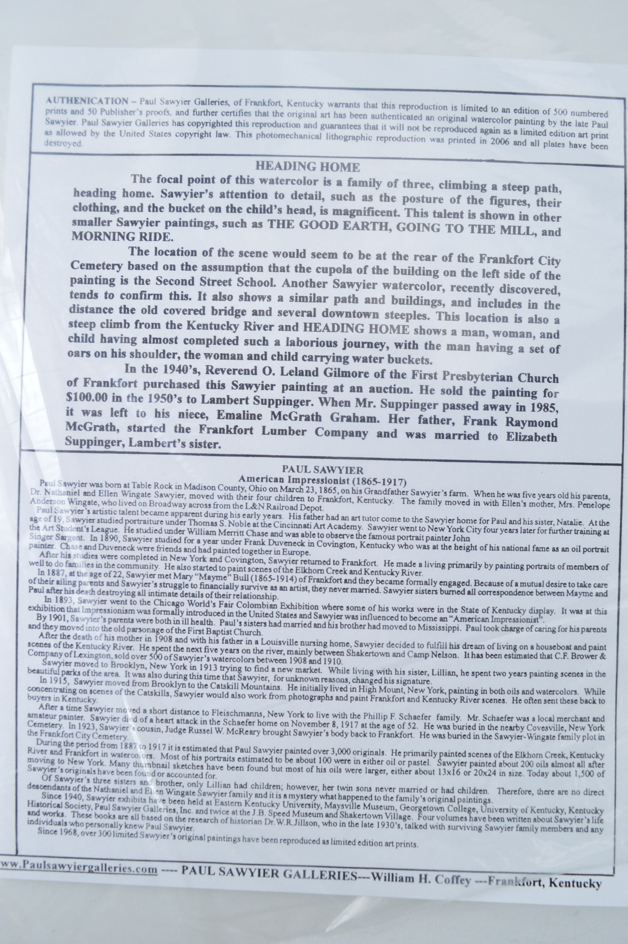 Paul Sawyier Limited Edition Prints "The Good Earth," "Heading Home" and "Berry Pickin'"