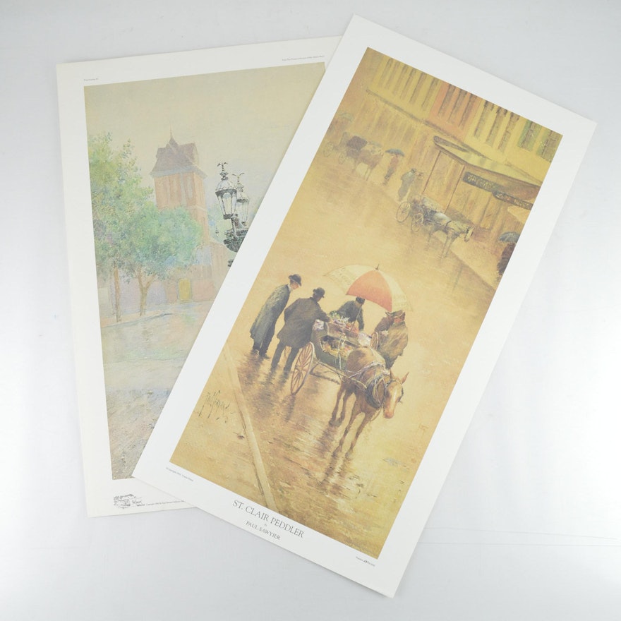 Paul Sawyier Limited Edition Prints "Wapping Street Reflections" and "St. Clair Peddler"