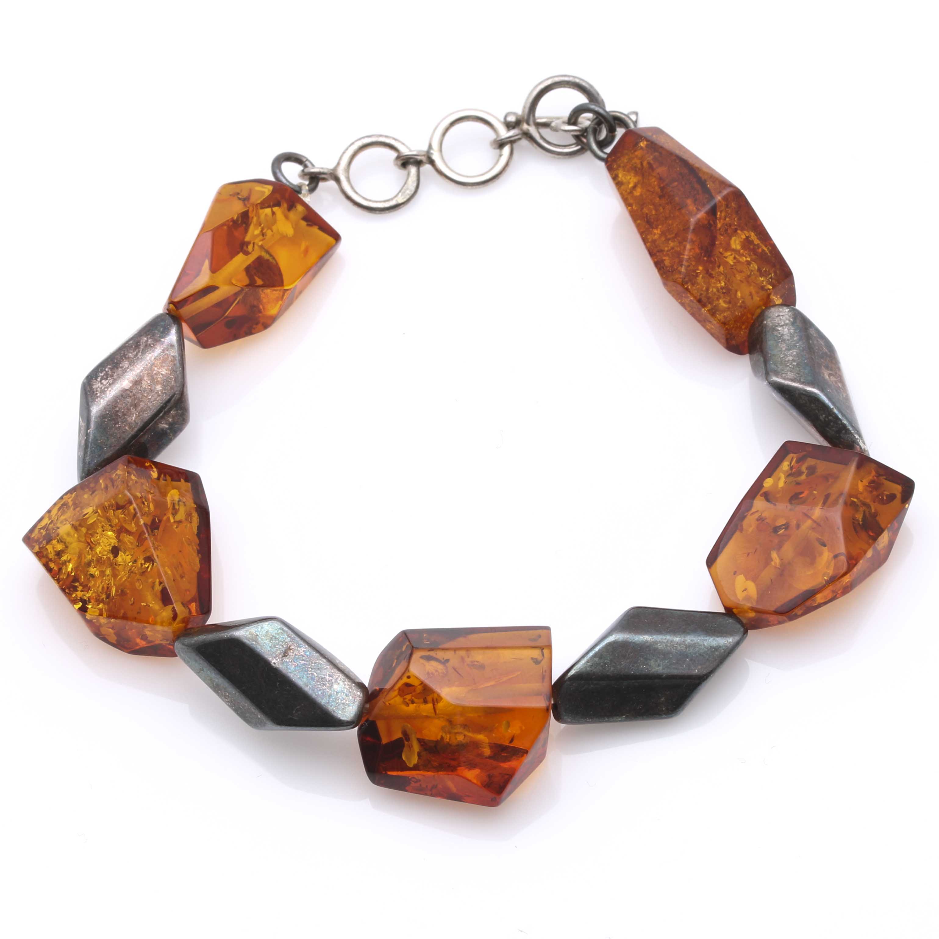 Polish Sterling Silver Amber and Oxidised Sterling Demi Parure