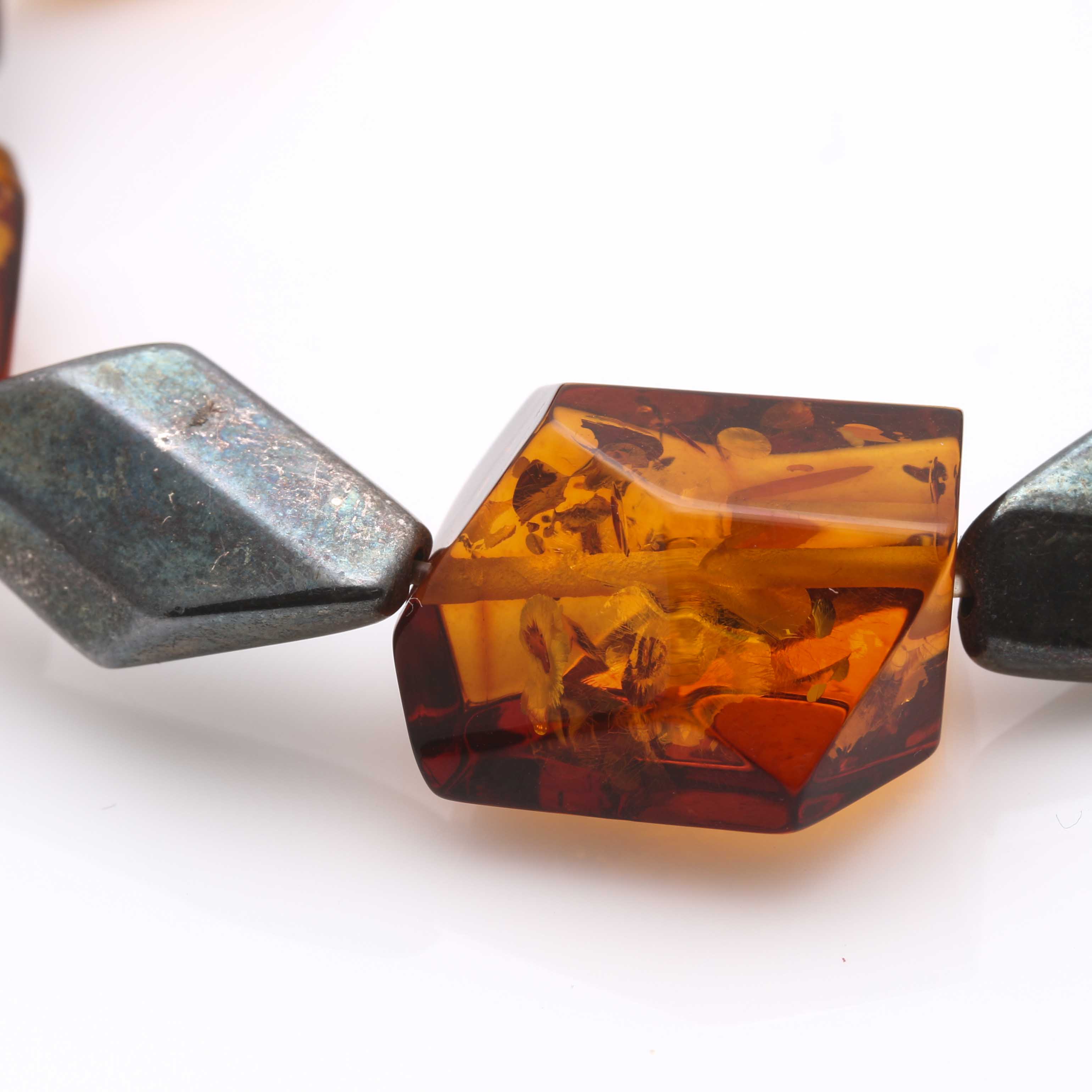 Polish Sterling Silver Amber and Oxidised Sterling Demi Parure