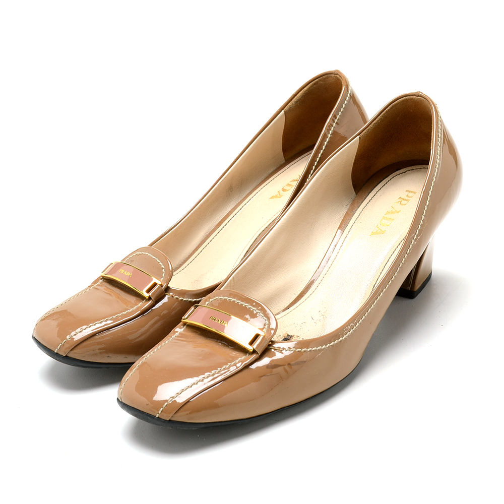 Prada Taupe Patent Pumps