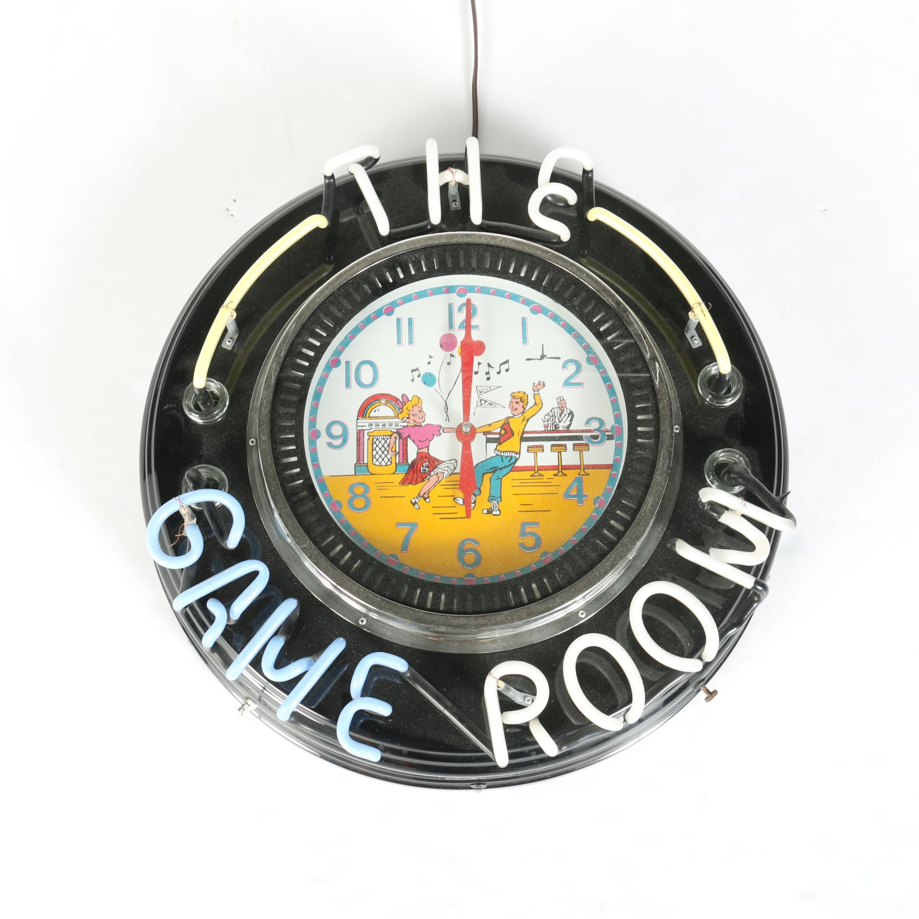"The Game Room" Neon Clock Sign
