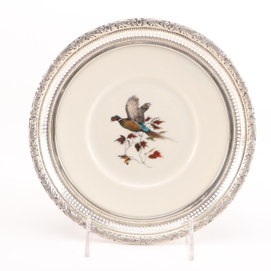 Frank Whiting "Pheasant" Sterling Rimmed China Plate