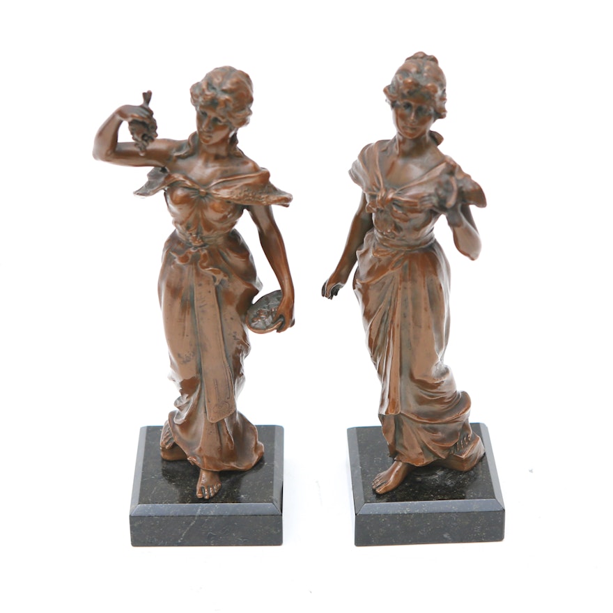 Pair of Bronze Maiden Sculptures