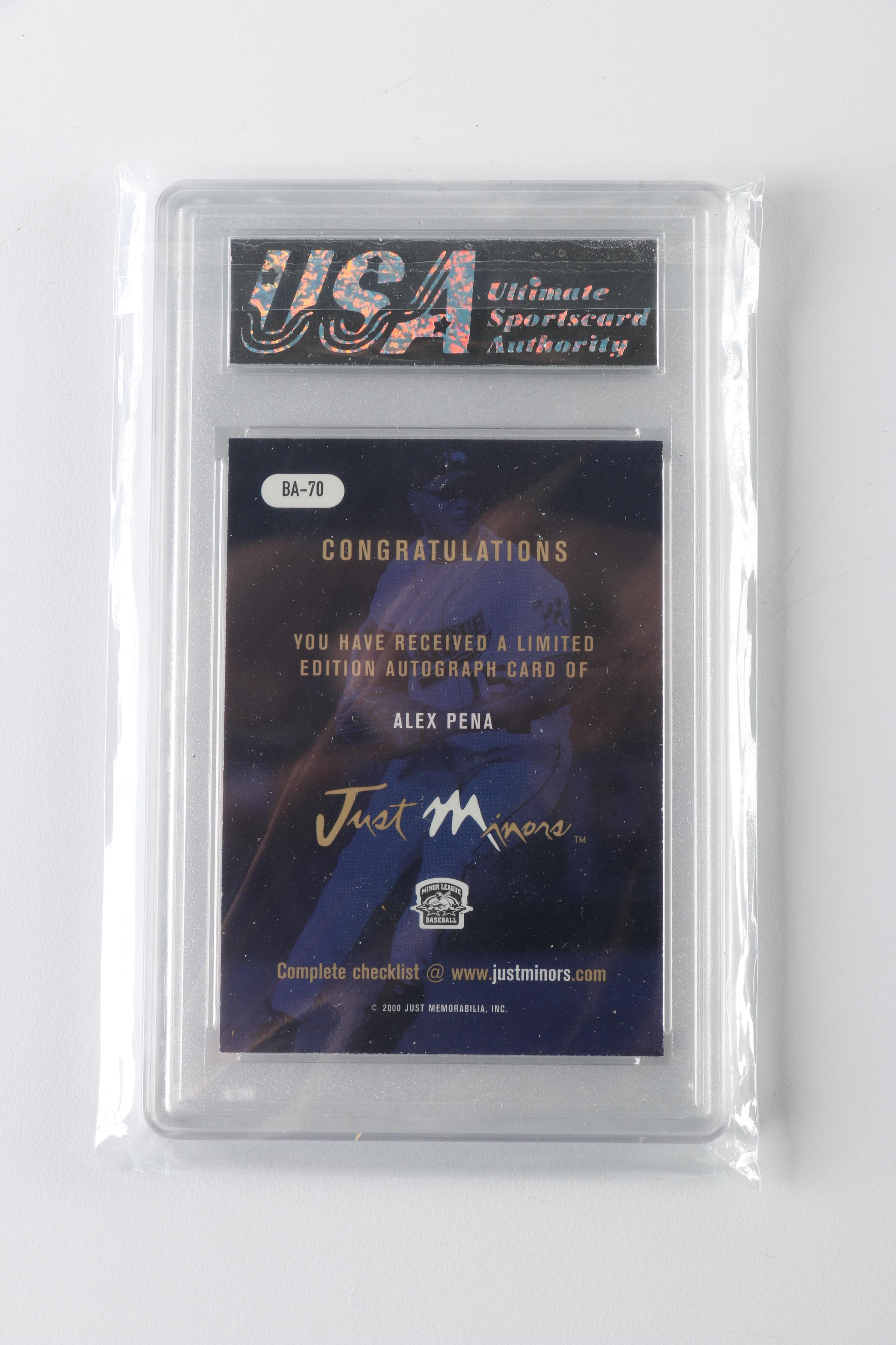 2000 Graded Alex Pena Just Minors Autographed Baseball Card