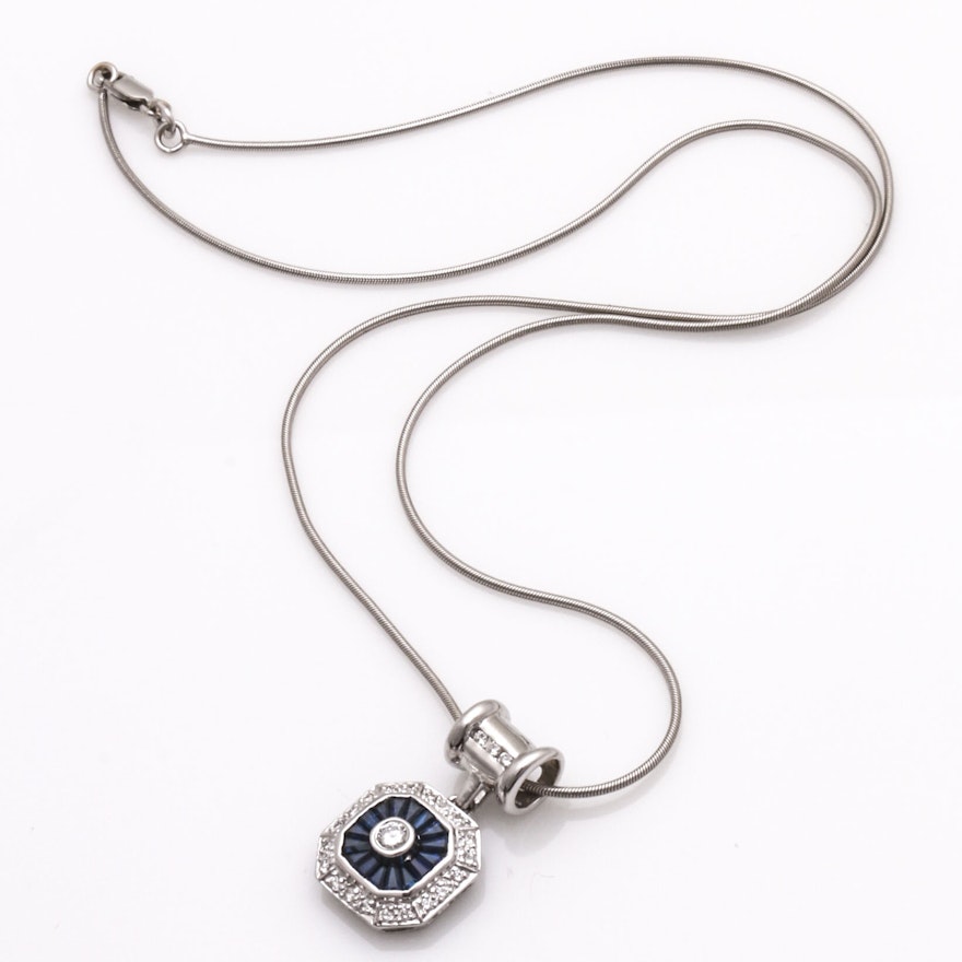 14K White Gold Diamond and Sapphire Necklace