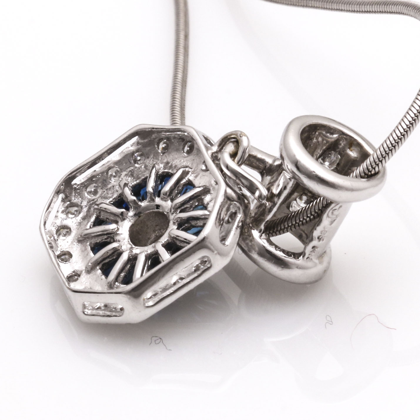 14K White Gold Diamond and Sapphire Necklace