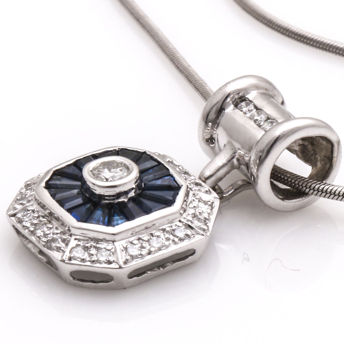 14K White Gold Diamond and Sapphire Necklace