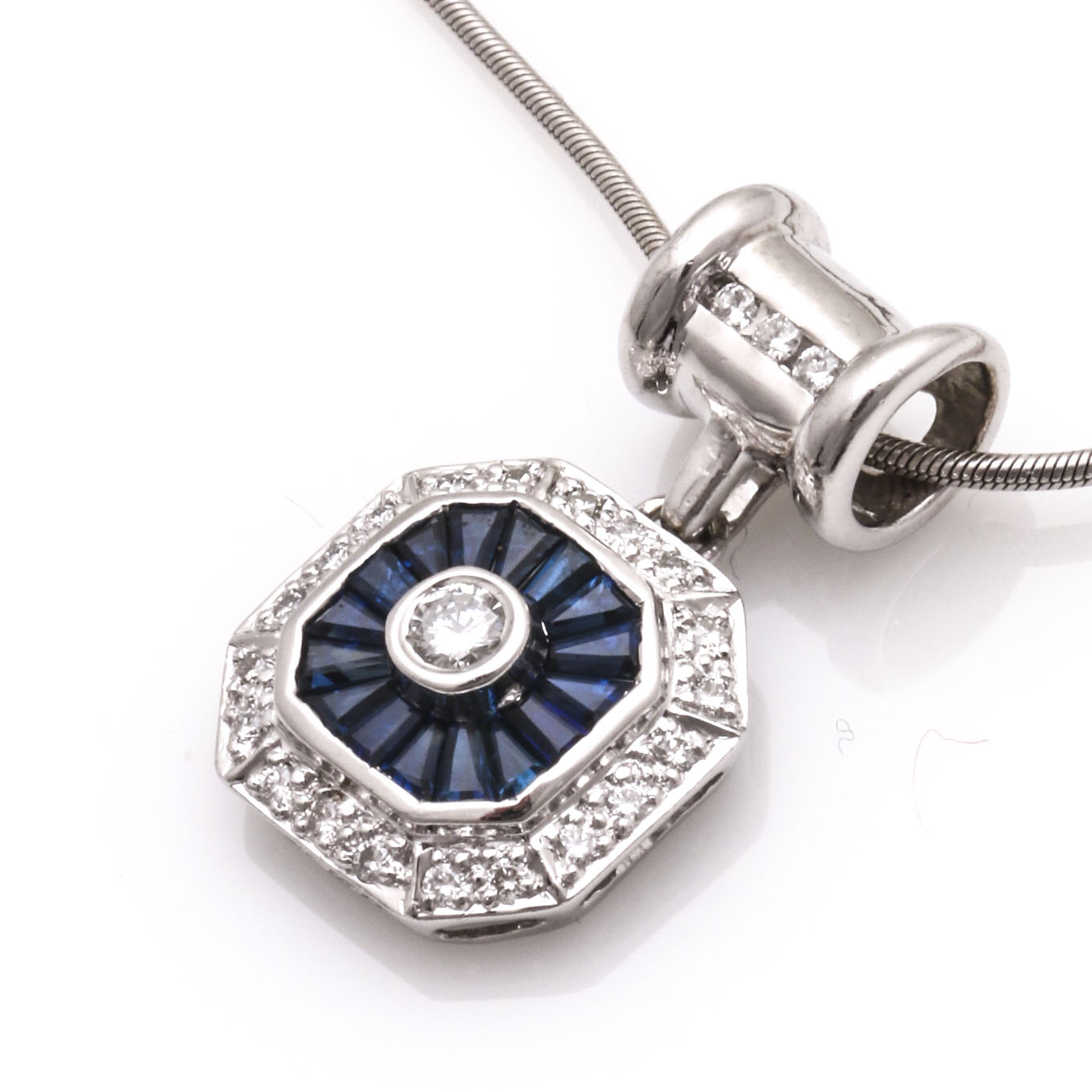 14K White Gold Diamond and Sapphire Necklace