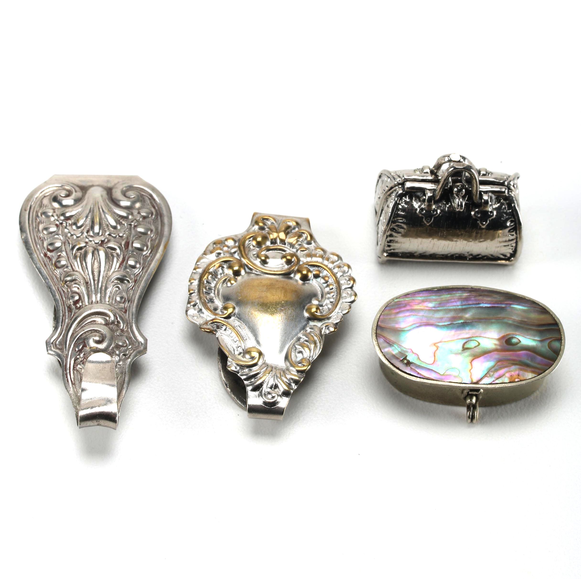 Silver Tone Trinket Boxes and Money Clips
