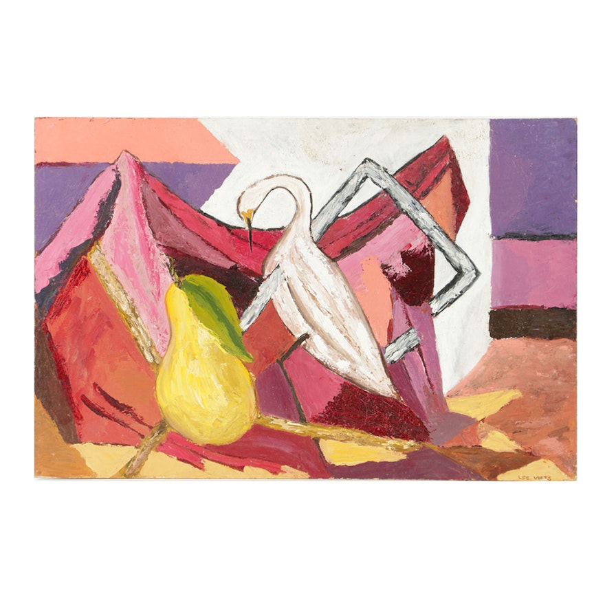 Lee Viets Oil Painting on Board Still Life with Pear