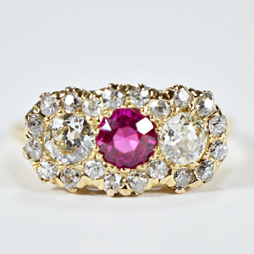 Edwardian 14K Yellow Gold, Ruby and 1.18 CTW Diamond Ring