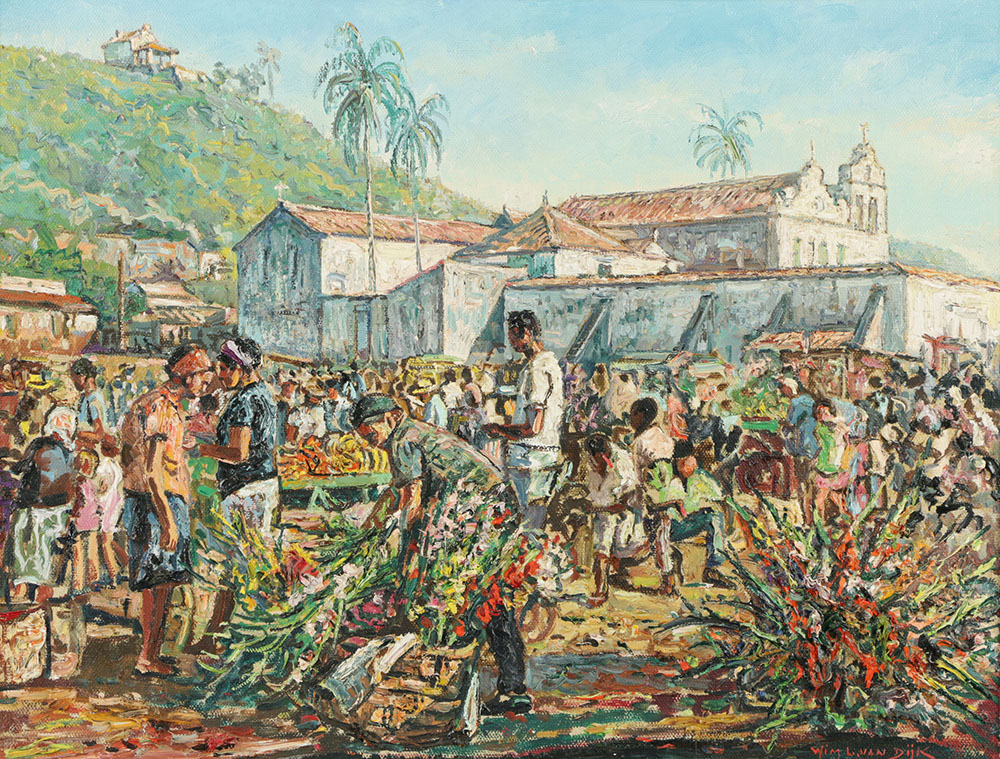 William van Dijk Oil Painting on Canvas "Mercado de Cabo Frio"