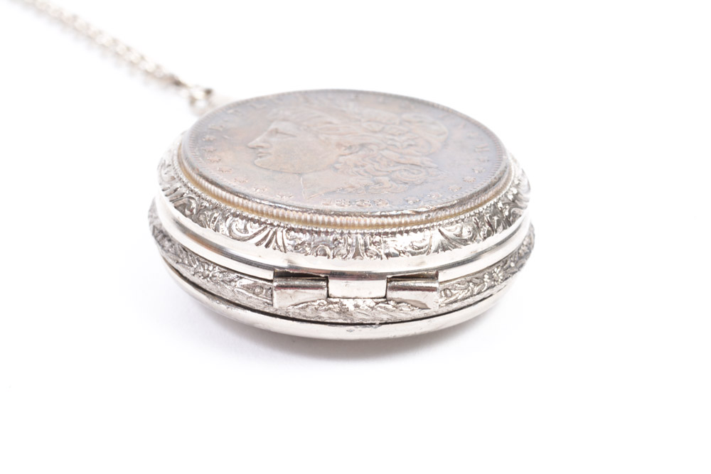 American Historic Society 1889 Morgan Silver Dollar Pocket Watch