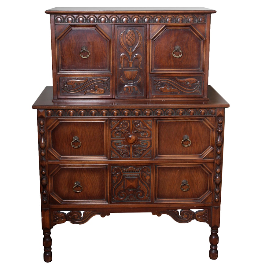 Early 20th Century Jacobean Style Cabinet-on-Chest by Rockford