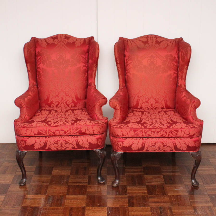 Vintage Brocade Silk Wingback Chairs