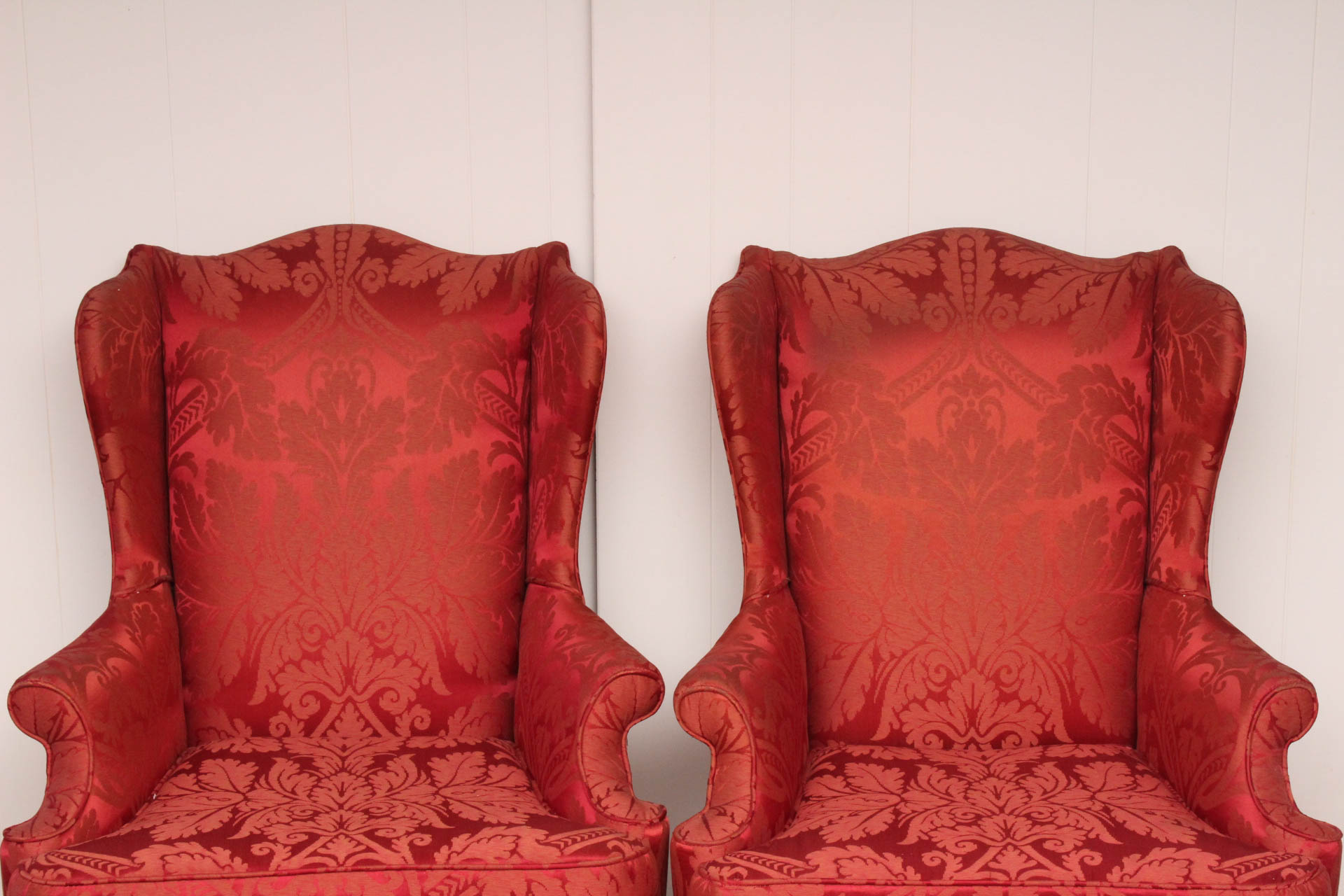 Vintage Brocade Silk Wingback Chairs