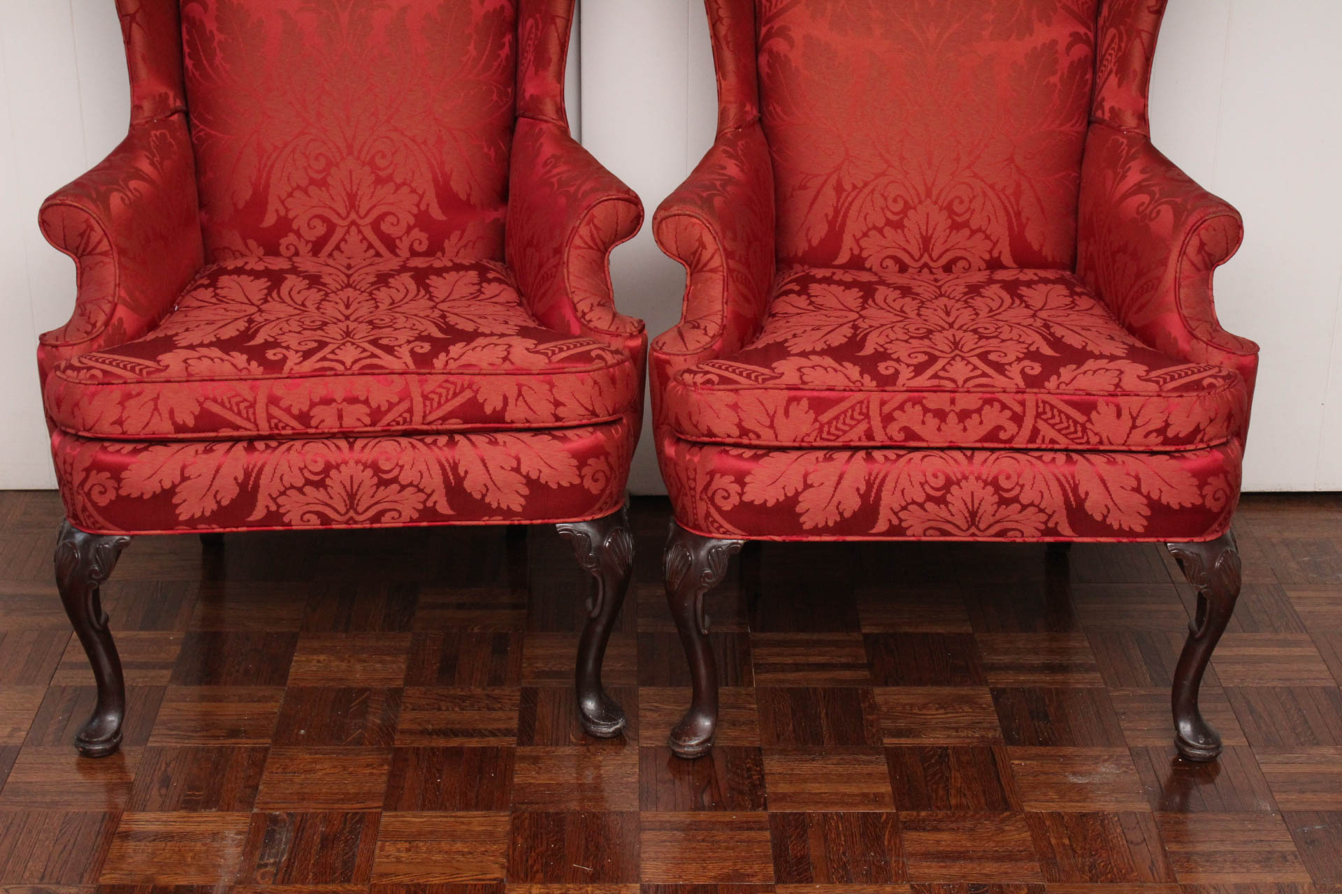 Vintage Brocade Silk Wingback Chairs