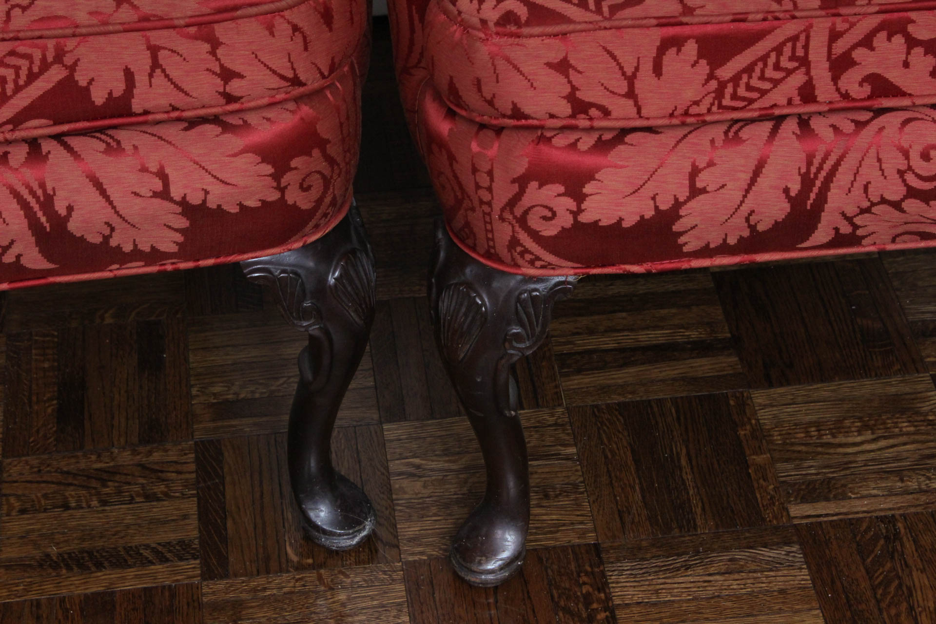 Vintage Brocade Silk Wingback Chairs