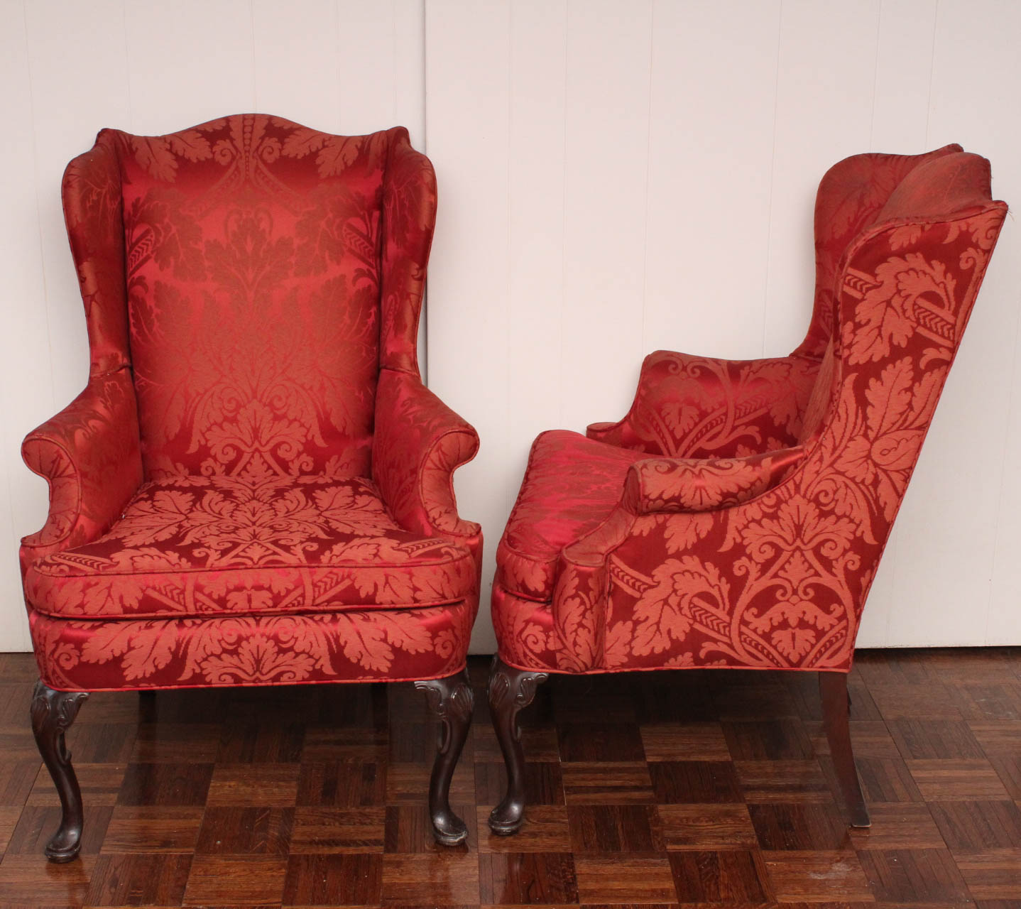 Vintage Brocade Silk Wingback Chairs