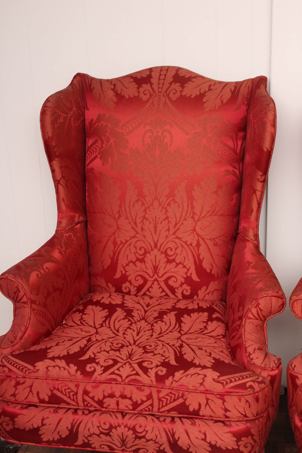 Vintage Brocade Silk Wingback Chairs