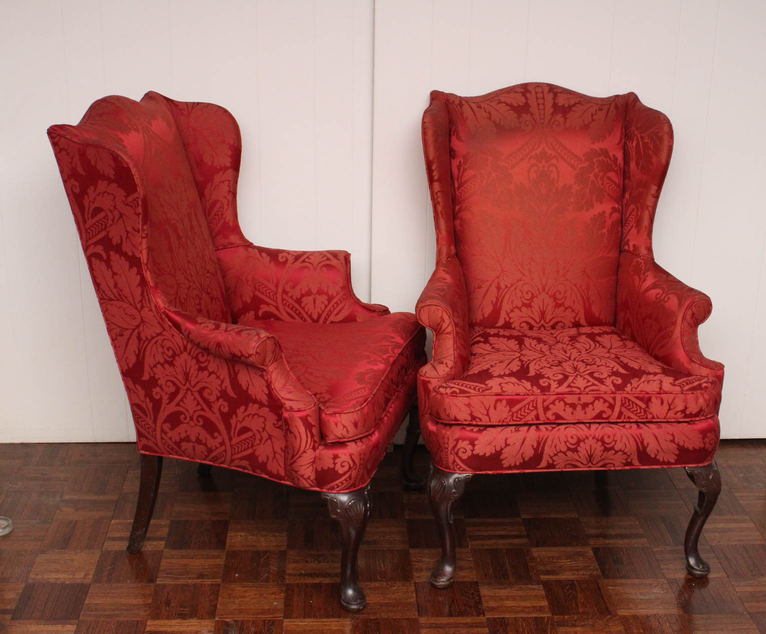 Vintage Brocade Silk Wingback Chairs