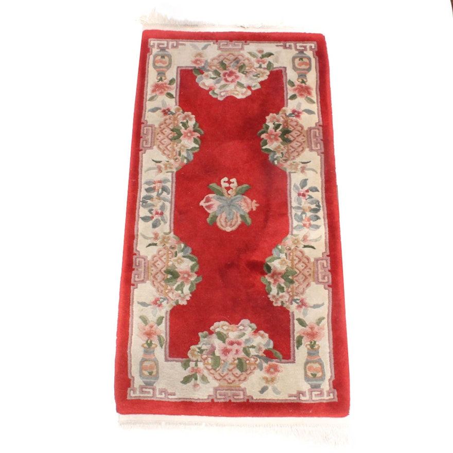 Hand-Knotted Chinese Sculpted Floral Carpet Runner