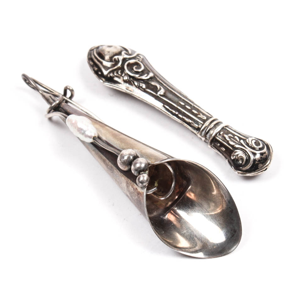 Sterling Silver Snuff Bottle and Boutonniere Pin