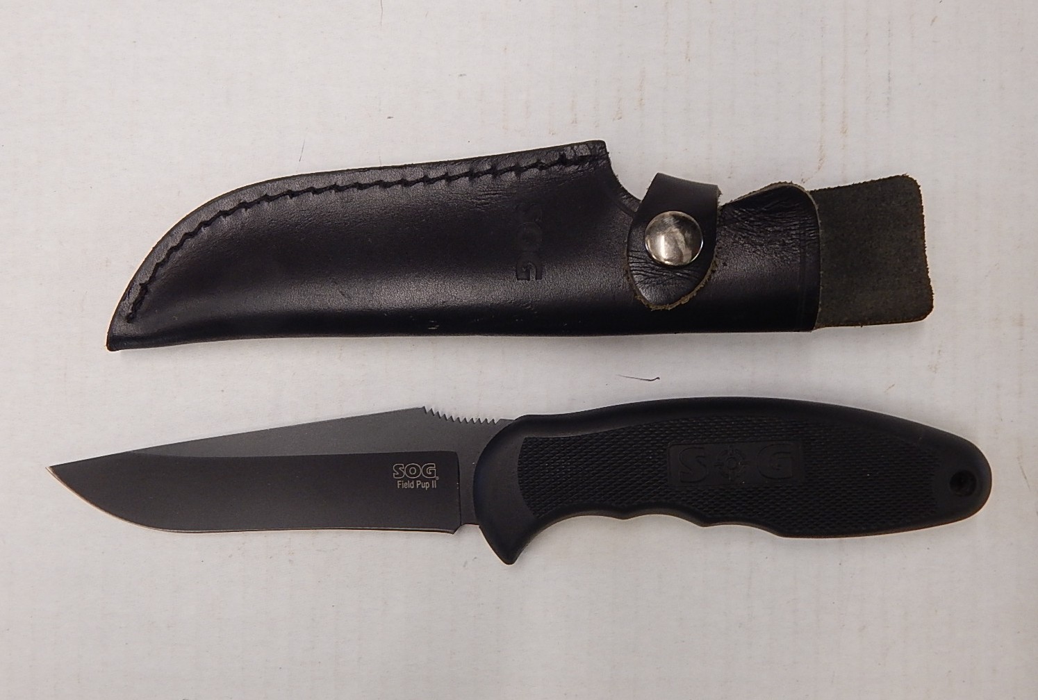 Sog Field Pup II Fixed Blade Knife with Leather Sheath