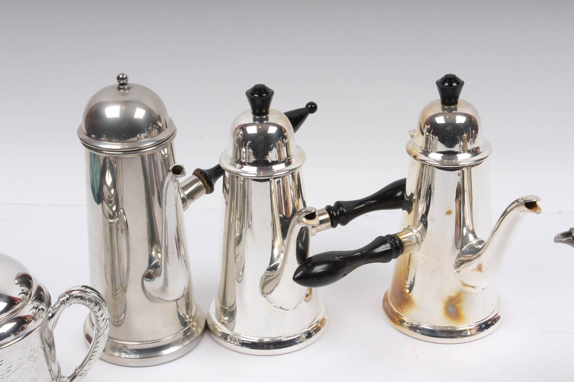 Vintage Silver Plate and Pewter Coffee and Tea Service Assortment