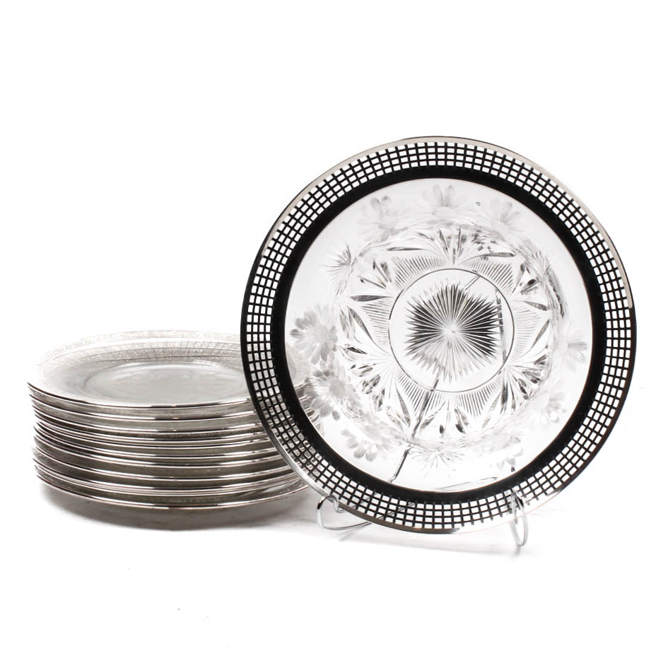 Vintage Silver Plate and Cut Glass Bowl and Plates