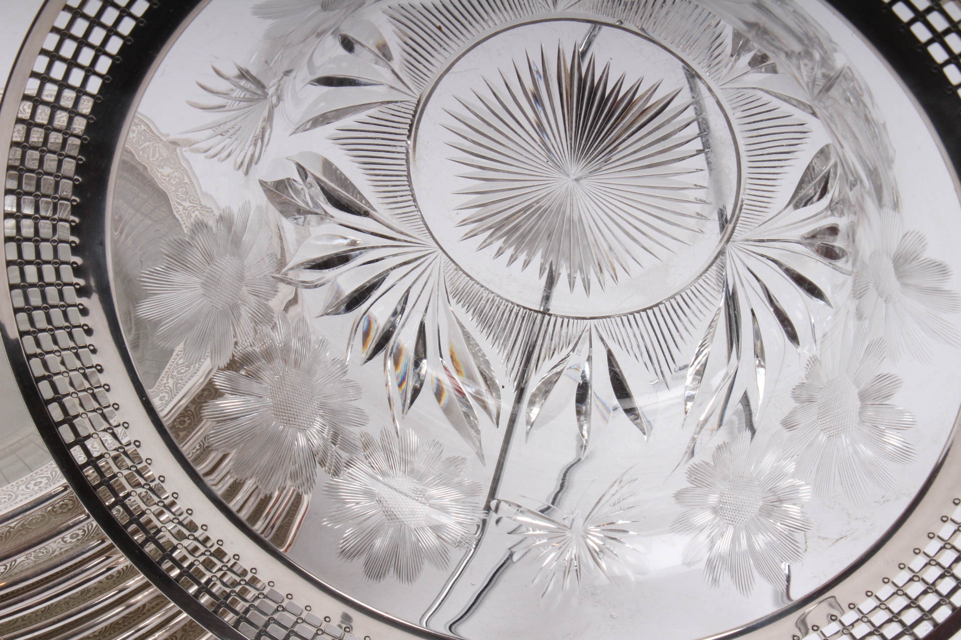 Vintage Silver Plate and Cut Glass Bowl and Plates