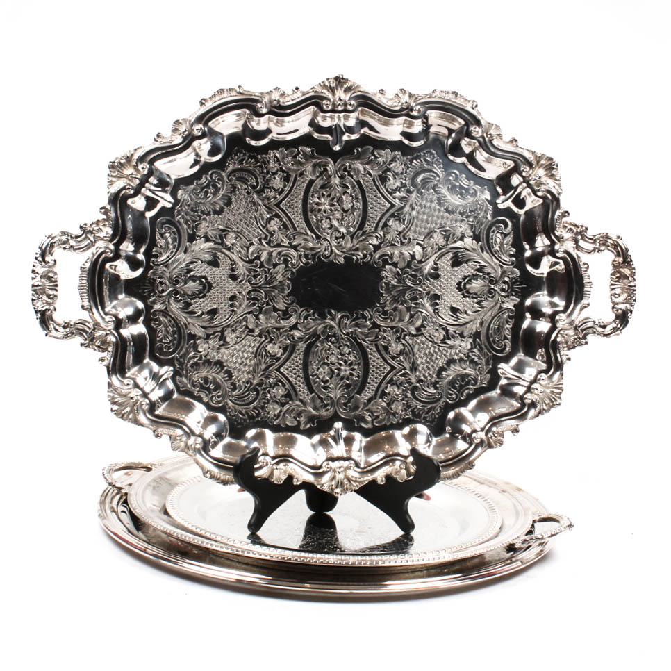 Five Vintage Silver Plate Serving Trays