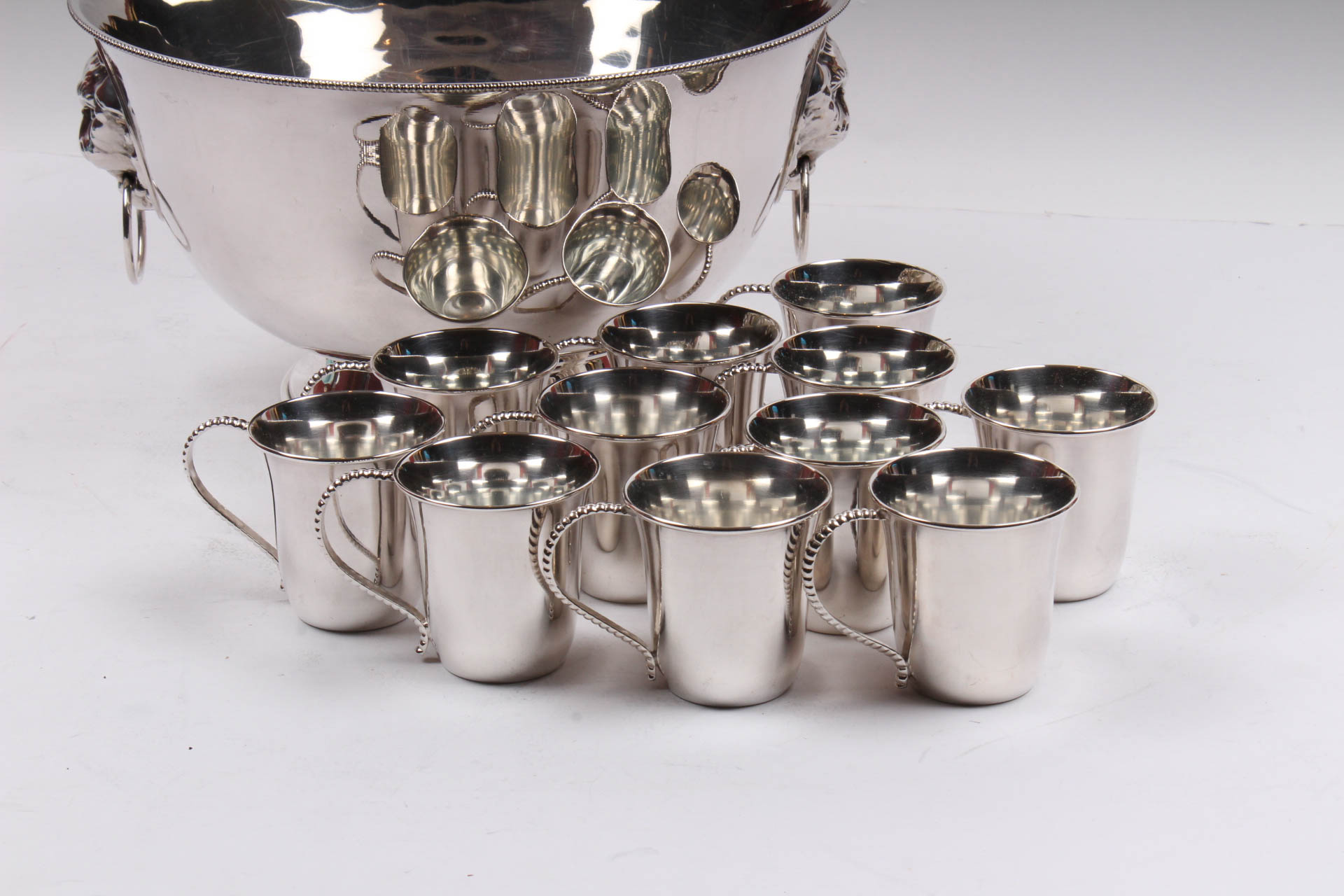 Vintage De Uberti Italian Silver Plate Punch Bowl and Cups