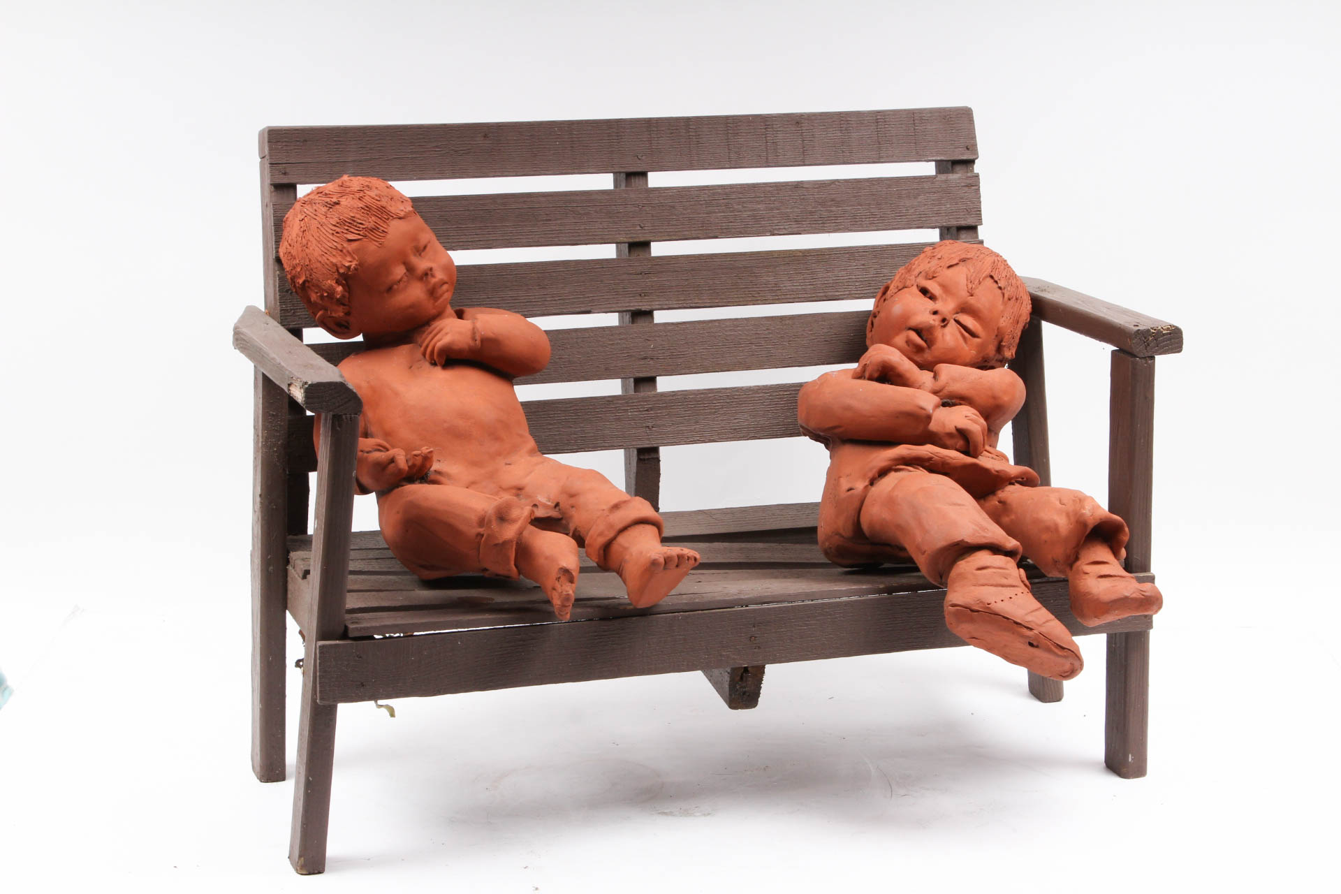 Ann Entis Children on a Bench Terracotta Sculptures