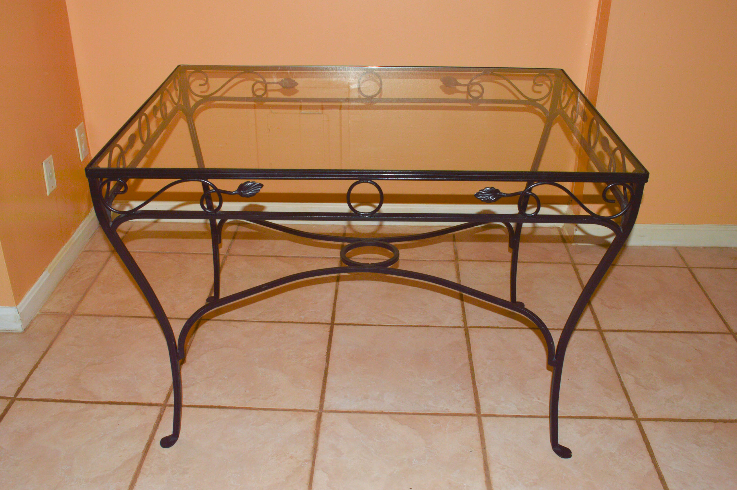 Glass-Topped Metal Dinette With Four Chairs