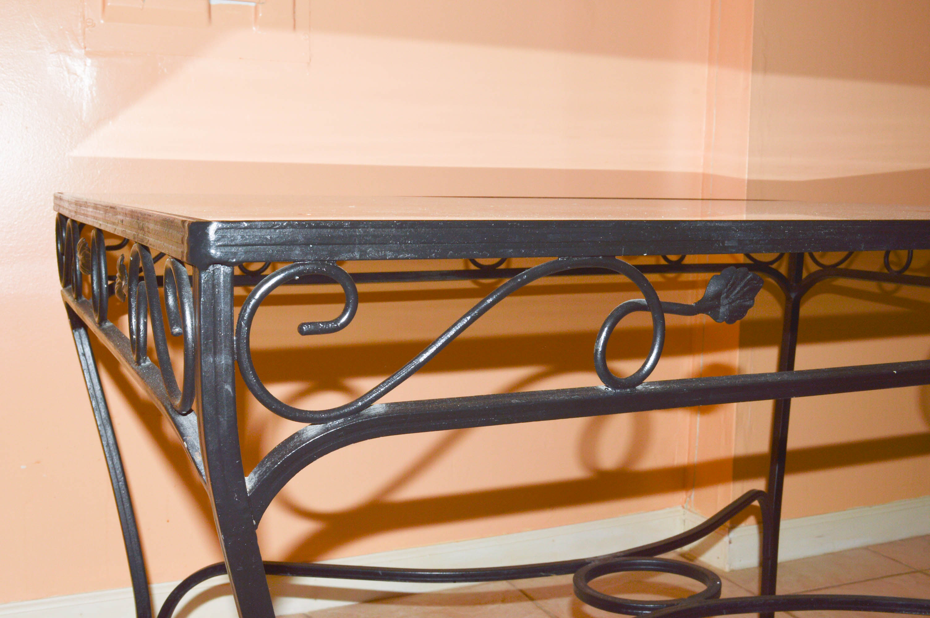 Glass-Topped Metal Dinette With Four Chairs