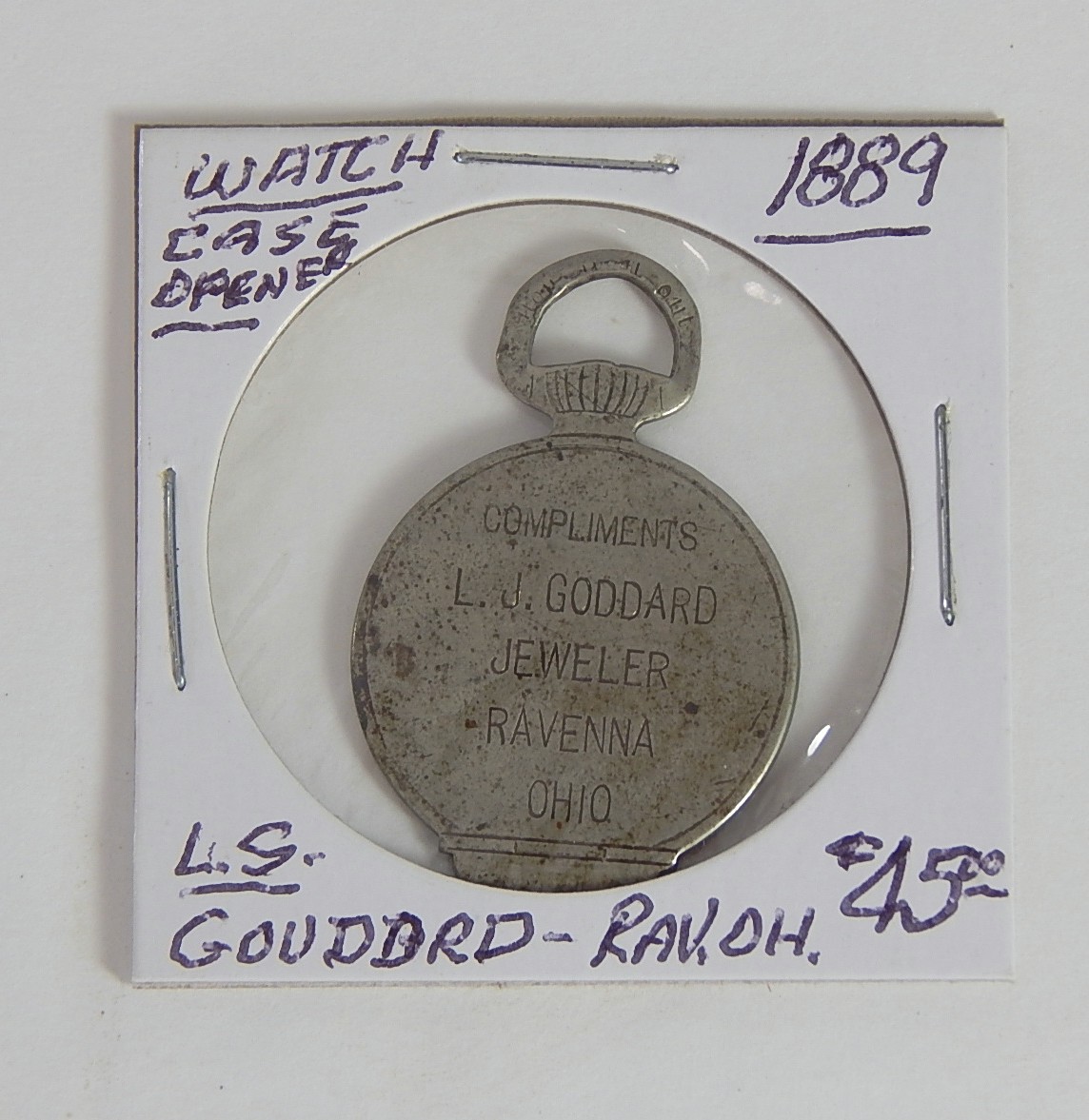 1889 L.J. Goddard Jeweler Advertising Watch Case Opener