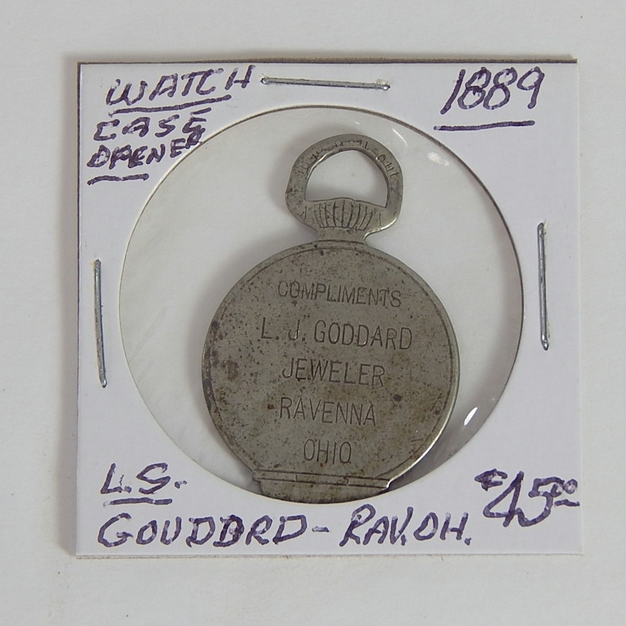 1889 L.J. Goddard Jeweler Advertising Watch Case Opener