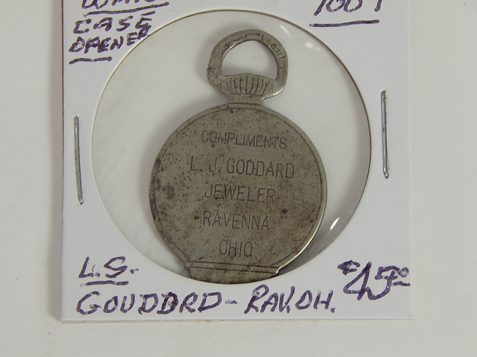 1889 L.J. Goddard Jeweler Advertising Watch Case Opener