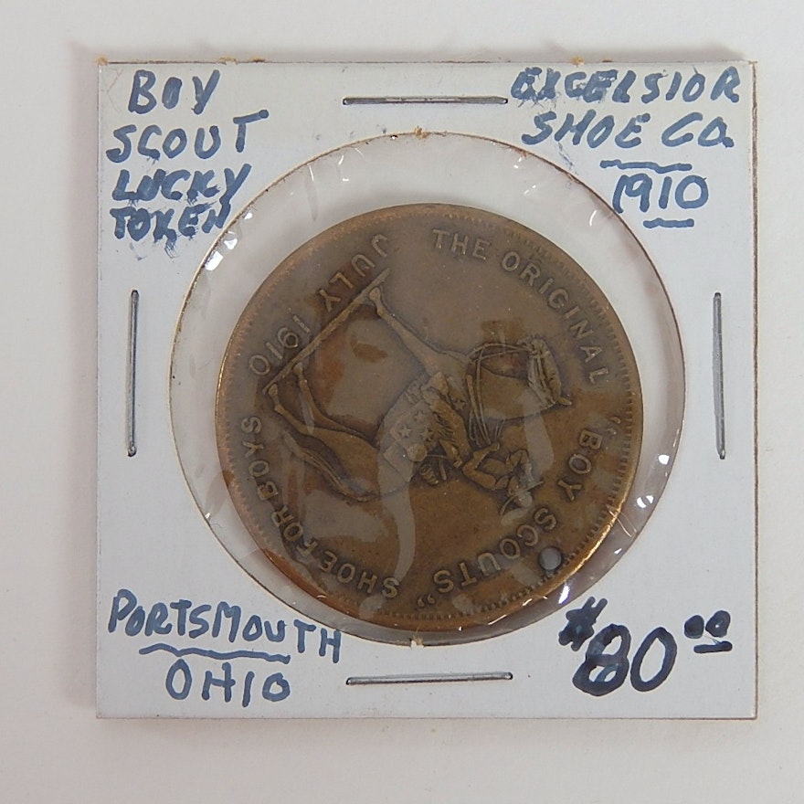 1910 Excelsior Shoe Co. Advertising Boy Scout Lucky Token