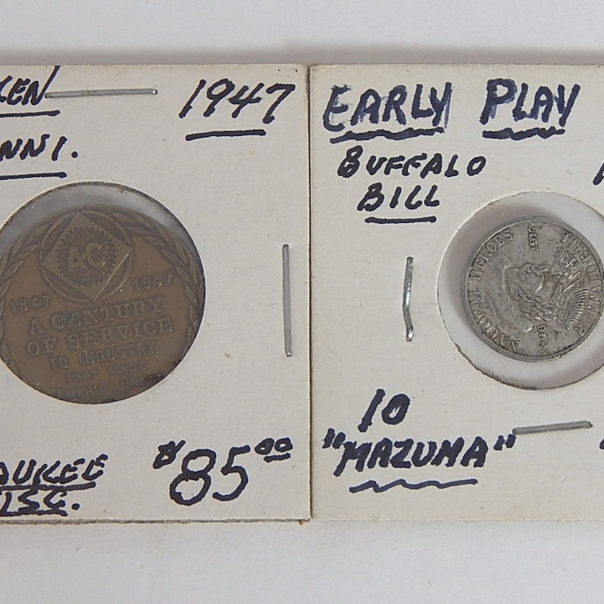 1846-1917 Buffalo Bill Play Money Token and 1947 Allis-Chalmers Token